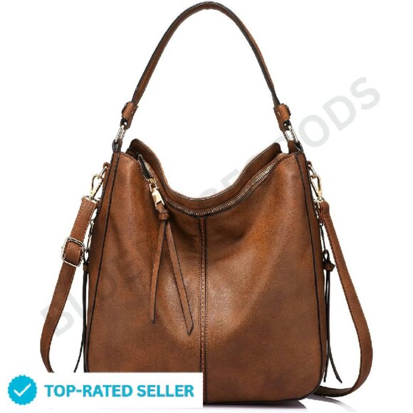 Faux Leather Hobo Crossbody Bag Retro Large Shoulder Purse Designer Style - Picture 1 of 4